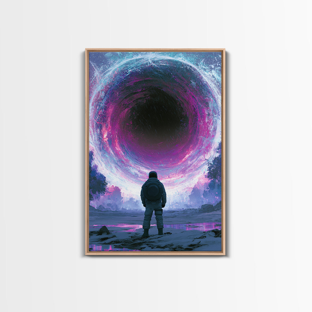 Wormhole Opening over Barren Landscape Framed Canvas Print, Scifi Art, Digital Art, Living Room Decor, Oil Painting, Orbit, SCI-2x3-25