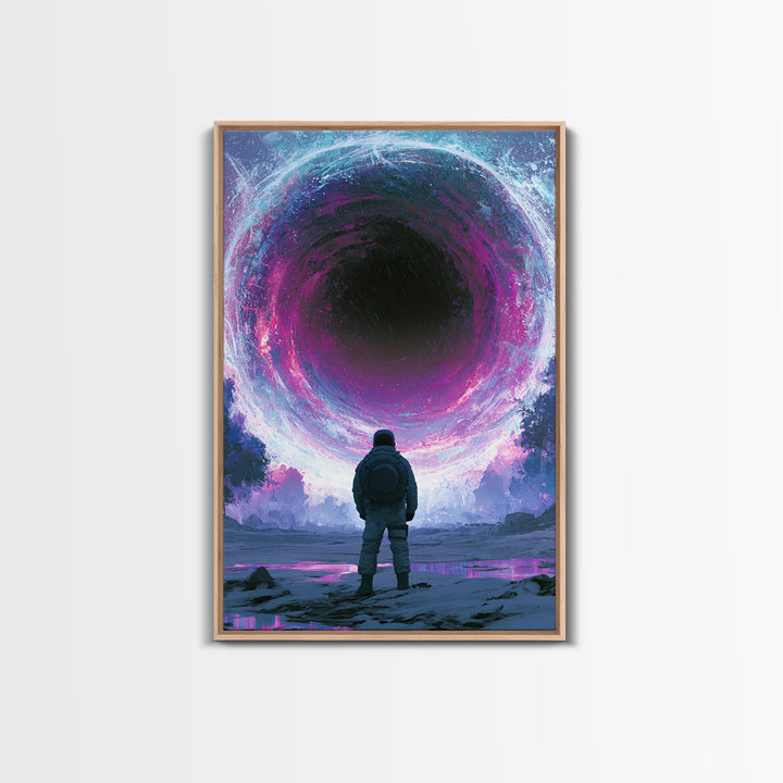 Wormhole Opening over Barren Landscape Framed Canvas Print, Scifi Art, Digital Art, Living Room Decor, Oil Painting, Orbit, SCI-2x3-25