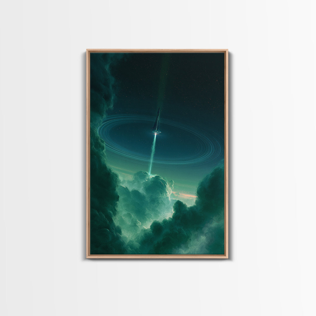 Retro Rocket Launching Through Cloud Rings Canvas Print, Scifi Art, Canvas Wall Art, Living Room Decor, Fine Art, Orbit, SCI-2x3-39