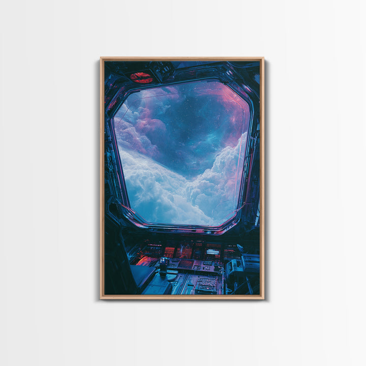 Starship Cockpit View of Nebula Clouds Framed Canvas Print, Scifi Art, Abstract Art, Living Room Decor, Fine Art, Orbit, SCI-2x3-43