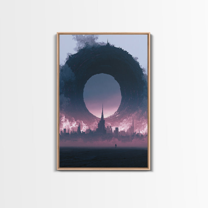 Wormhole Opening over Barren Landscape Canvas Print, Scifi Art, Canvas Print, Living Room Decor, Fine Art, Orbit, Weird Art, SCI-2x3-49