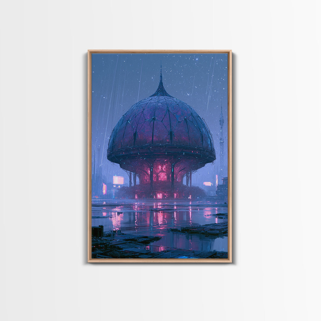 Futuristic Botanical Dome Framed Canvas Print, Scifi Art, Textured Painting, Living Room Decor, Orbit, Canvas Wall Art, SCI-2x3-56