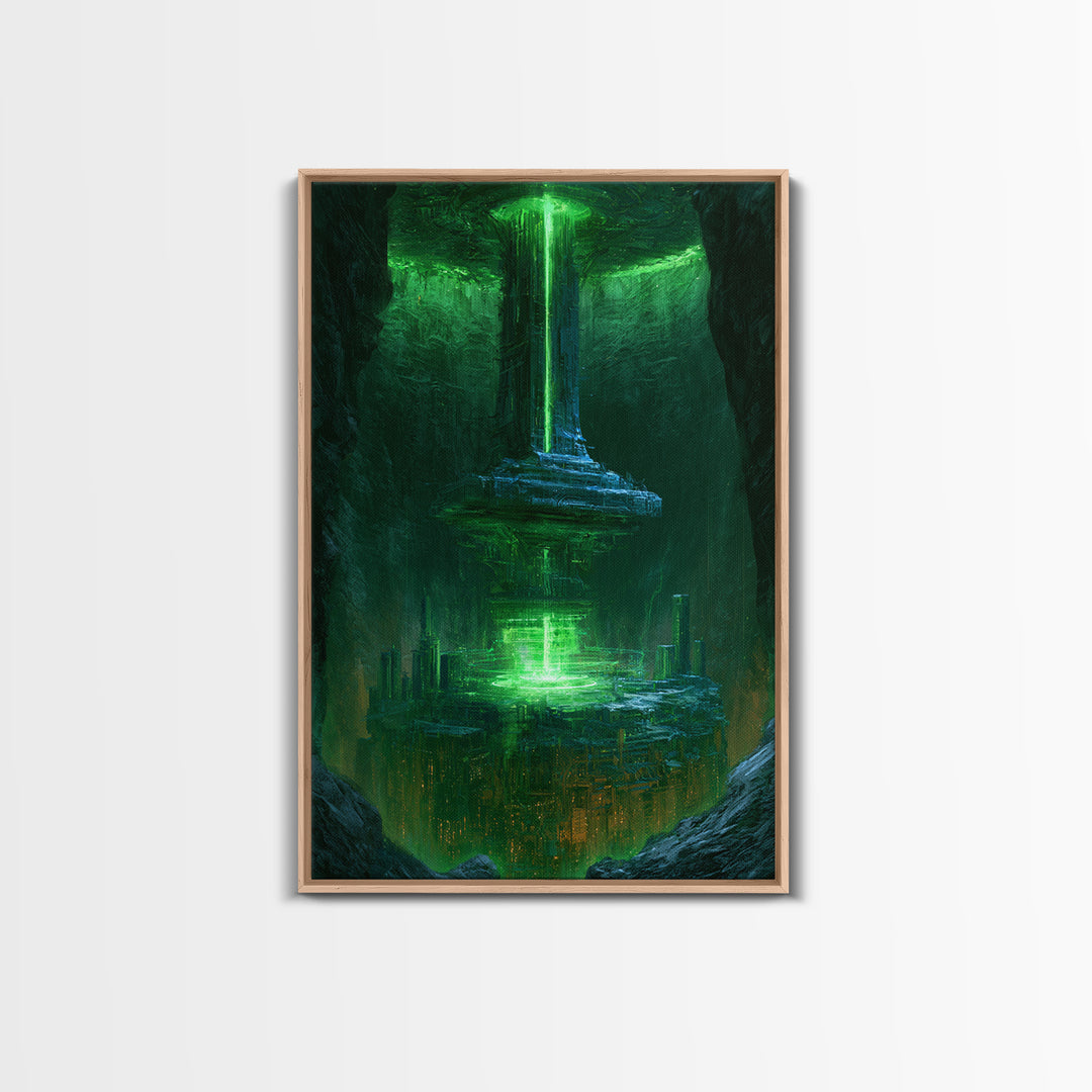 Glowing Alien Artifact Framed Canvas Print, Scifi Art, Space Art, Living Room Decor, Fine Art, Orbit, Luxury Decor, Art Print, SCI-2x3-76