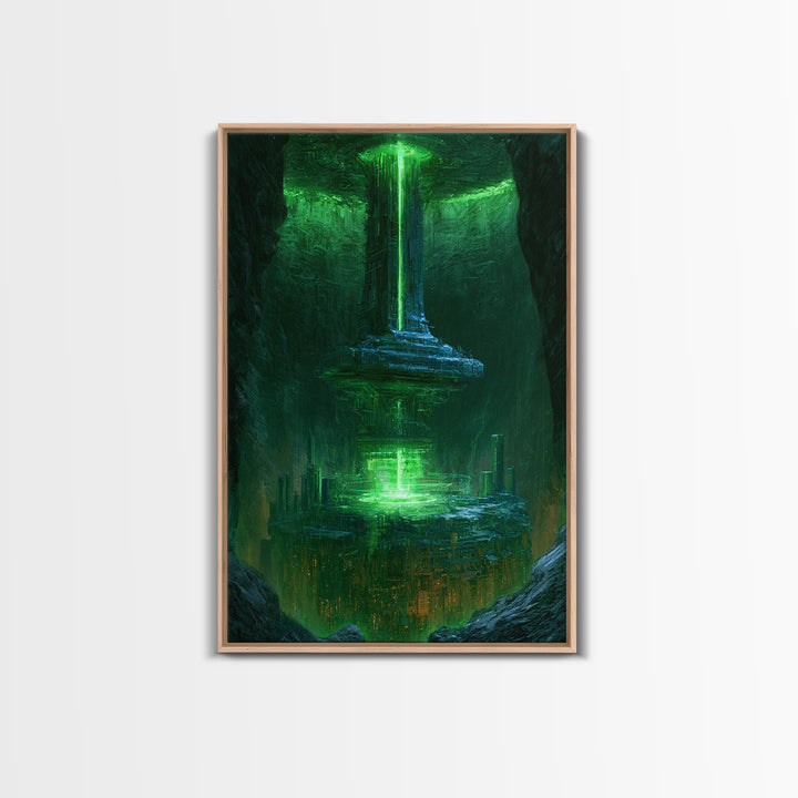 Glowing Alien Artifact Framed Canvas Print, Scifi Art, Space Art, Living Room Decor, Fine Art, Orbit, Luxury Decor, Art Print, SCI-2x3-76