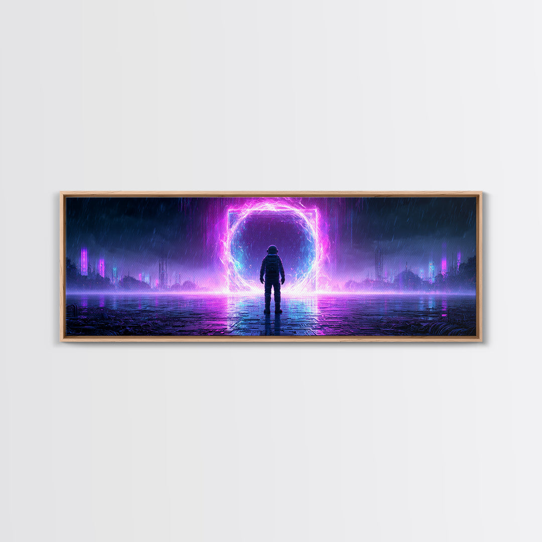 Astronaut Standing Before a Glowing Monolith Framed Canvas Print, Scifi Art, Canvas Print, Living Room Decor, Fine Art, Orbit, SCI-3x1-18