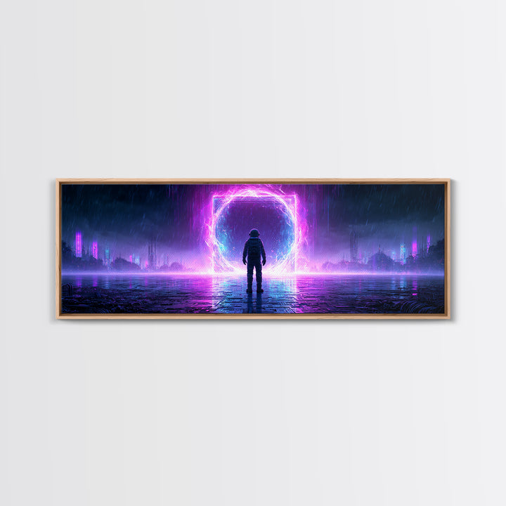 Astronaut Standing Before a Glowing Monolith Framed Canvas Print, Scifi Art, Canvas Print, Living Room Decor, Fine Art, Orbit, SCI-3x1-18
