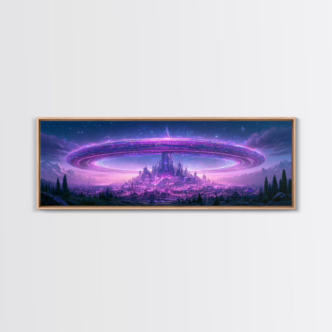 Giant Ring World Seen from a Valley Canvas Print, Scifi Art, Game Room Decor, Living Room Decor, Fine Art, Orbit, SCI-3x1-24