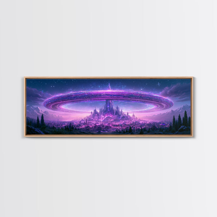 Giant Ring World Seen from a Valley Canvas Print, Scifi Art, Game Room Decor, Living Room Decor, Fine Art, Orbit, SCI-3x1-24