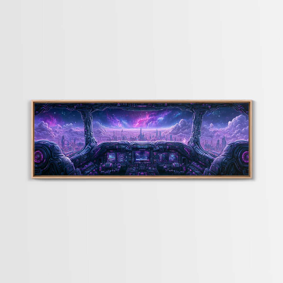 Starship Cockpit View of Nebula Clouds Framed Canvas Print, Scifi Art, Room Decor, Living Room Decor, Fine Art, Orbit, SCI-3x1-27