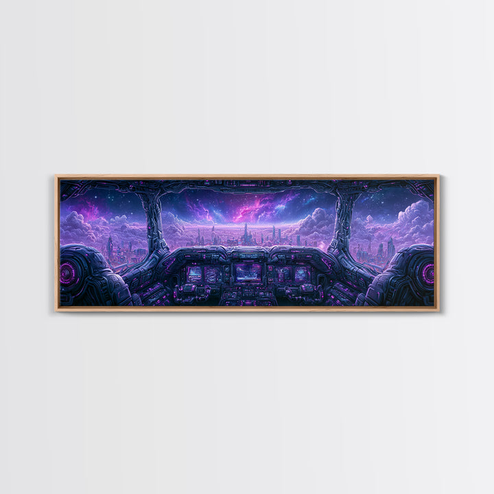 Starship Cockpit View of Nebula Clouds Framed Canvas Print, Scifi Art, Room Decor, Living Room Decor, Fine Art, Orbit, SCI-3x1-27