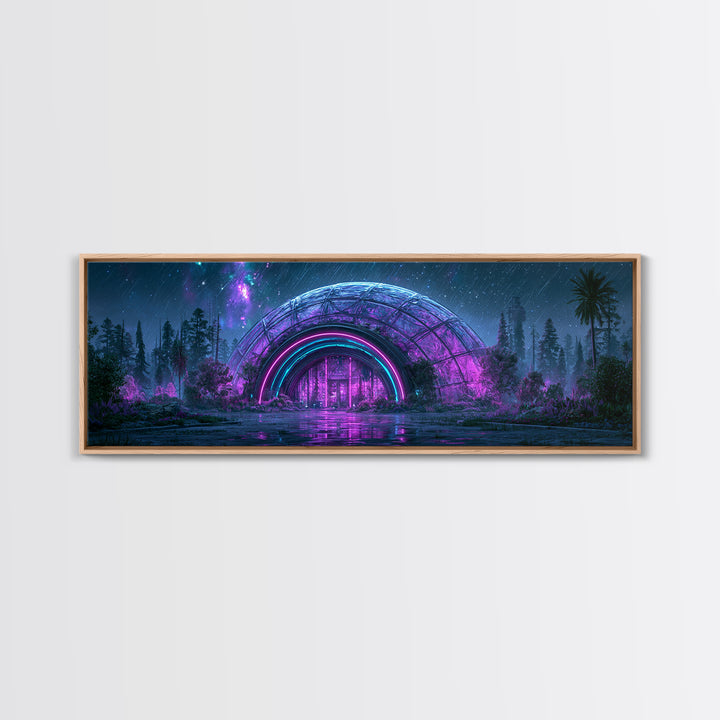 Futuristic Botanical Dome Canvas Print, Scifi Art, Neutral Decor, Living Room Decor, Oil Painting, Orbit, Home Decor, SCI-3x1-40