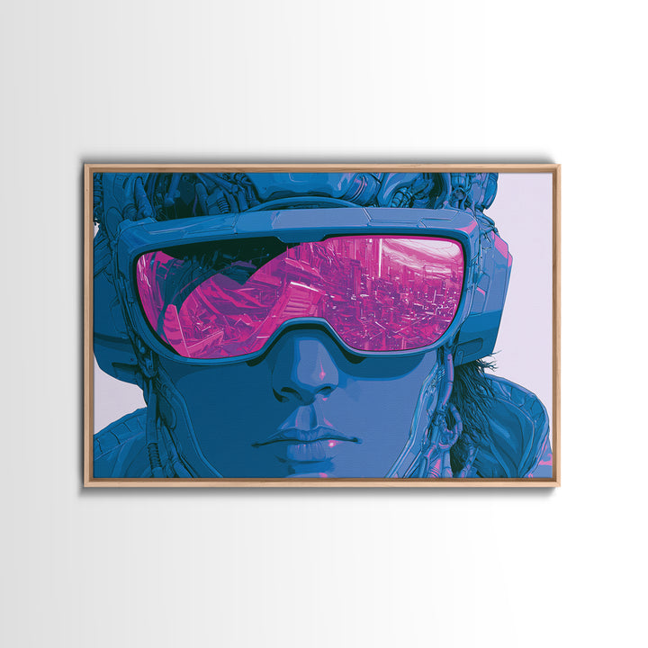 Cyborg Portrait with Reflective Visor Canvas Print, Scifi Art, Retro Futurism Art, Living Room Decor, Oil Painting, Orbit, SCI-3x2-37