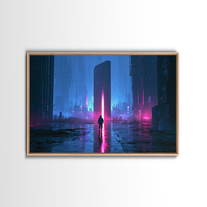 Astronaut Standing Before a Glowing Monolith Canvas Print, Scifi Art, Contemporary Art, Living Room Decor, Fine Art, Orbit, SCI-3x2-54