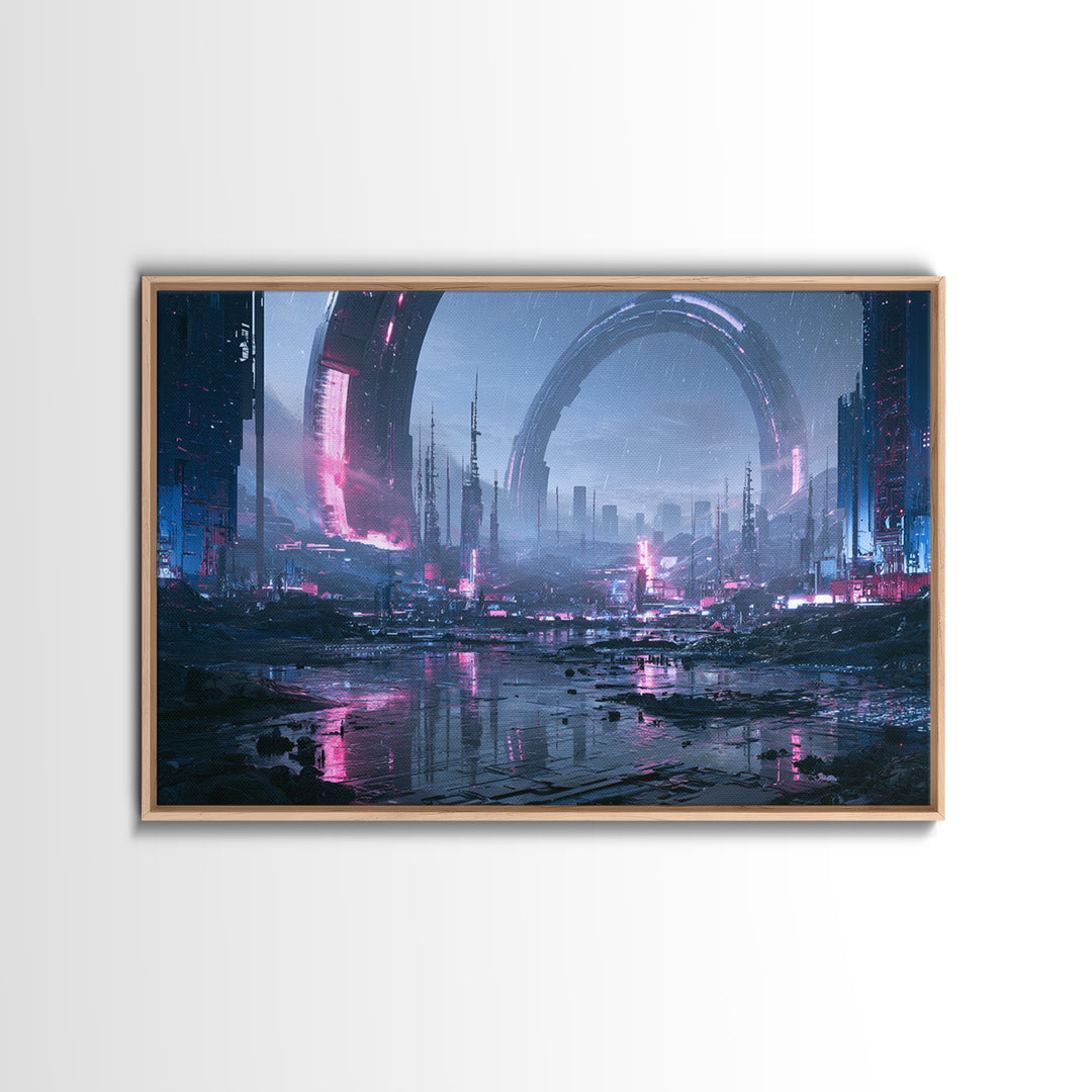 Giant Ring World Seen from a Valley Canvas Print, Scifi Art, Poster, Living Room Decor, Fine Art, Orbit, Retro Wall Art, SCI-3x2-84
