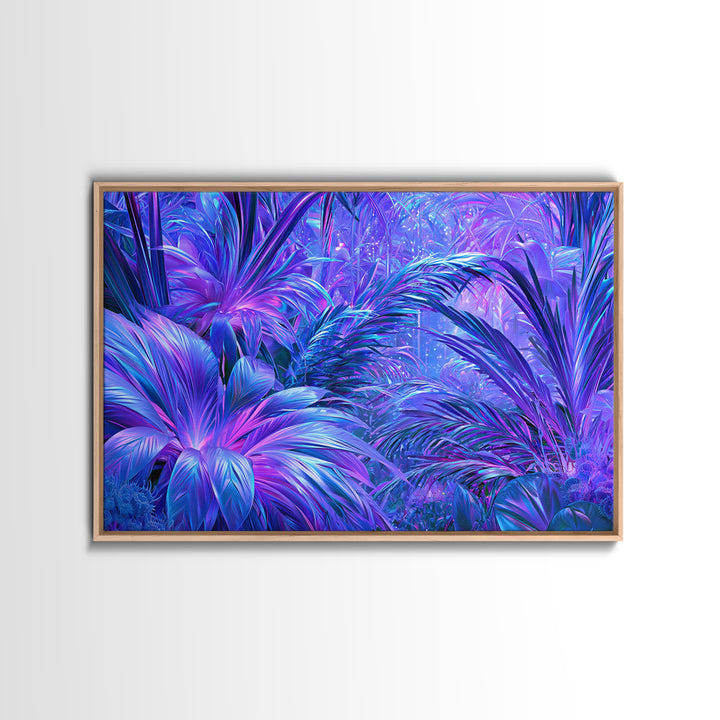 Alien Jungle with Bioluminescent Plants Framed Canvas Print, Scifi Art, Contemporary Art, Living Room Decor, Fine Art, Orbit, SCI-3x2-9