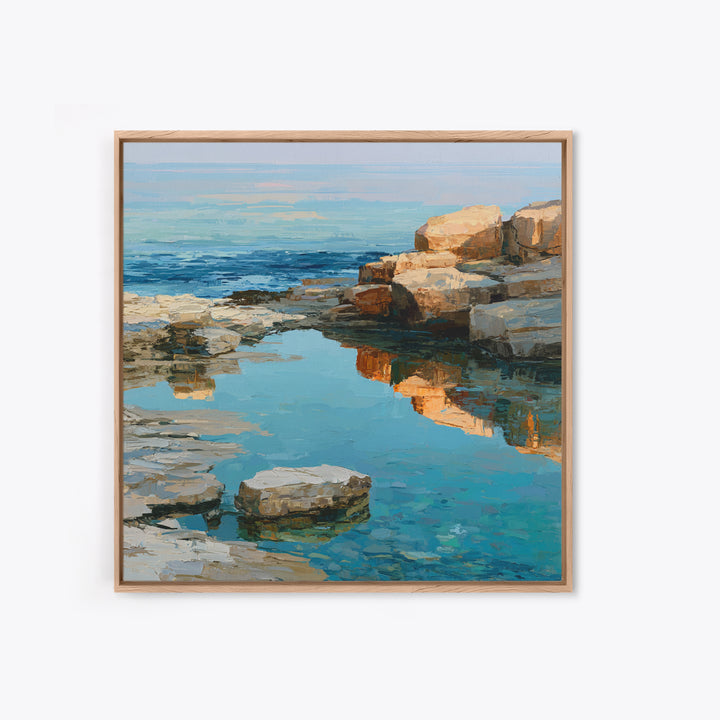 Rocky Tidepool with Reflections Framed Canvas Print, Seascape Art, Canvas Wall Art, Coastal Decor, Fine Art, Seascape, SEA-1x1-11