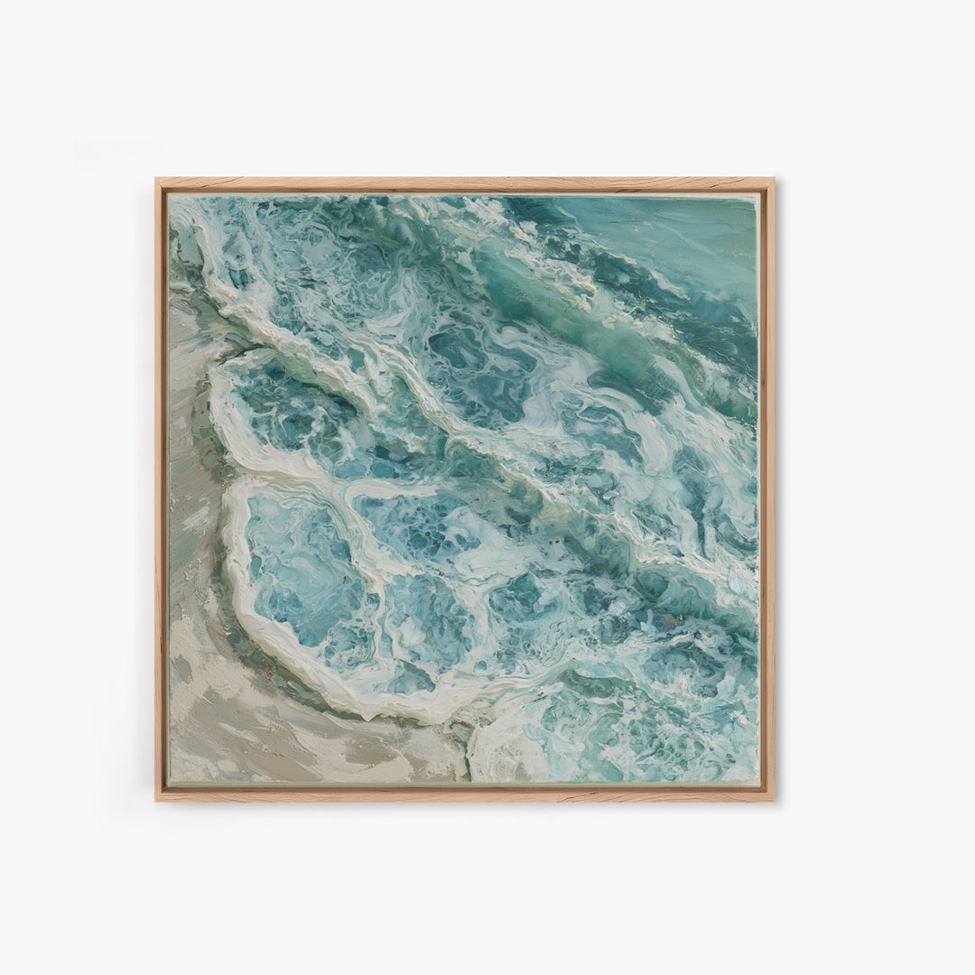 Ocean Foam Patterns from Above Framed Canvas Print, Seascape Art, Digital Prints, Coastal Decor, Oil Painting, Seascape, SEA-1x1-12