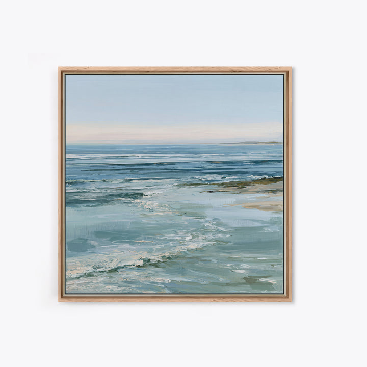Calm Blue Horizon Framed Canvas Print, Seascape Art, Living Room Decor, Coastal Decor, Oil Painting, Seascape, Gallery Decor, SEA-1x1-2