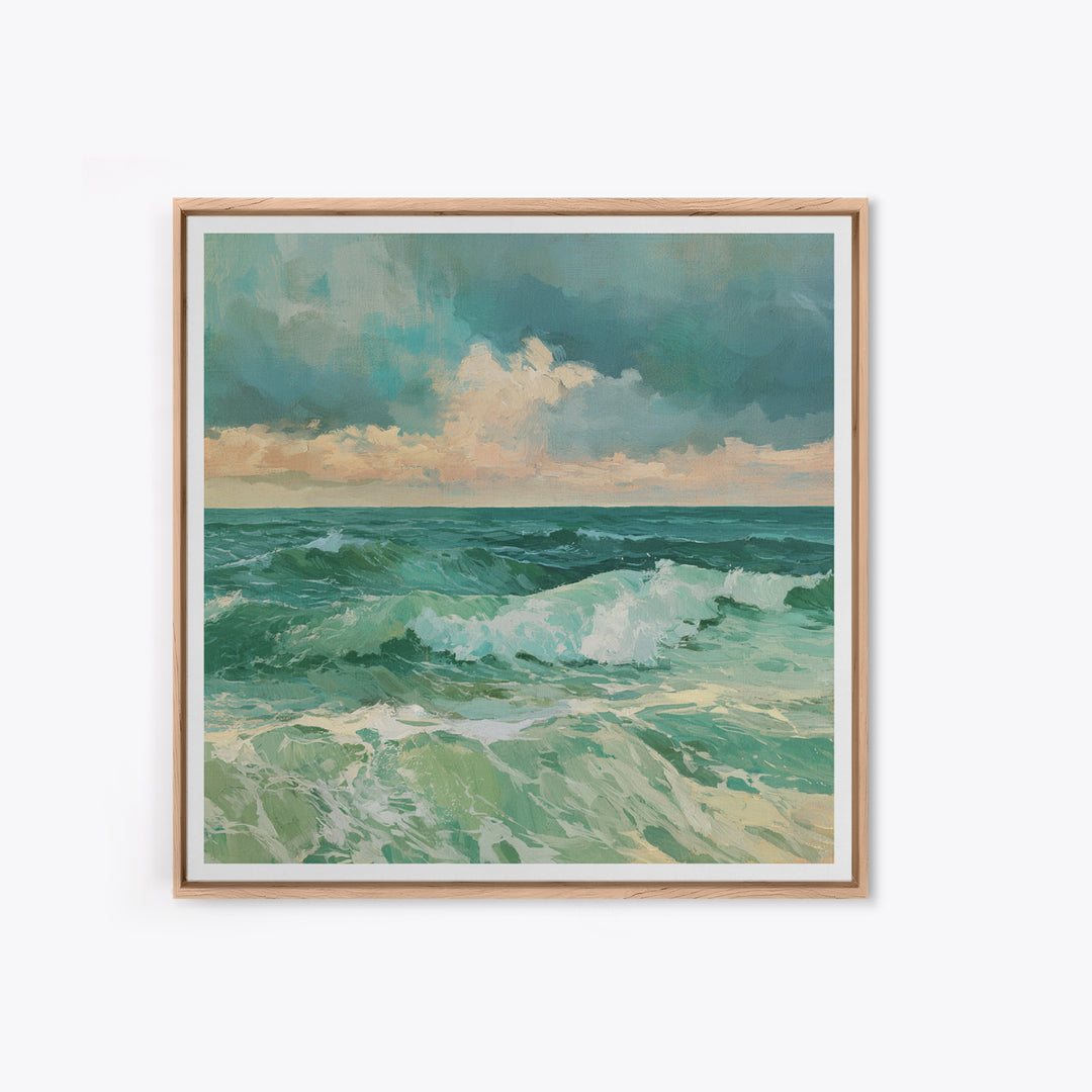 Turbulent Green Sea Framed Canvas Print, Seascape Art, Fine Art Print, Coastal Decor, Abstract Art, Seascape, Digital Prints, SEA-1x1-33