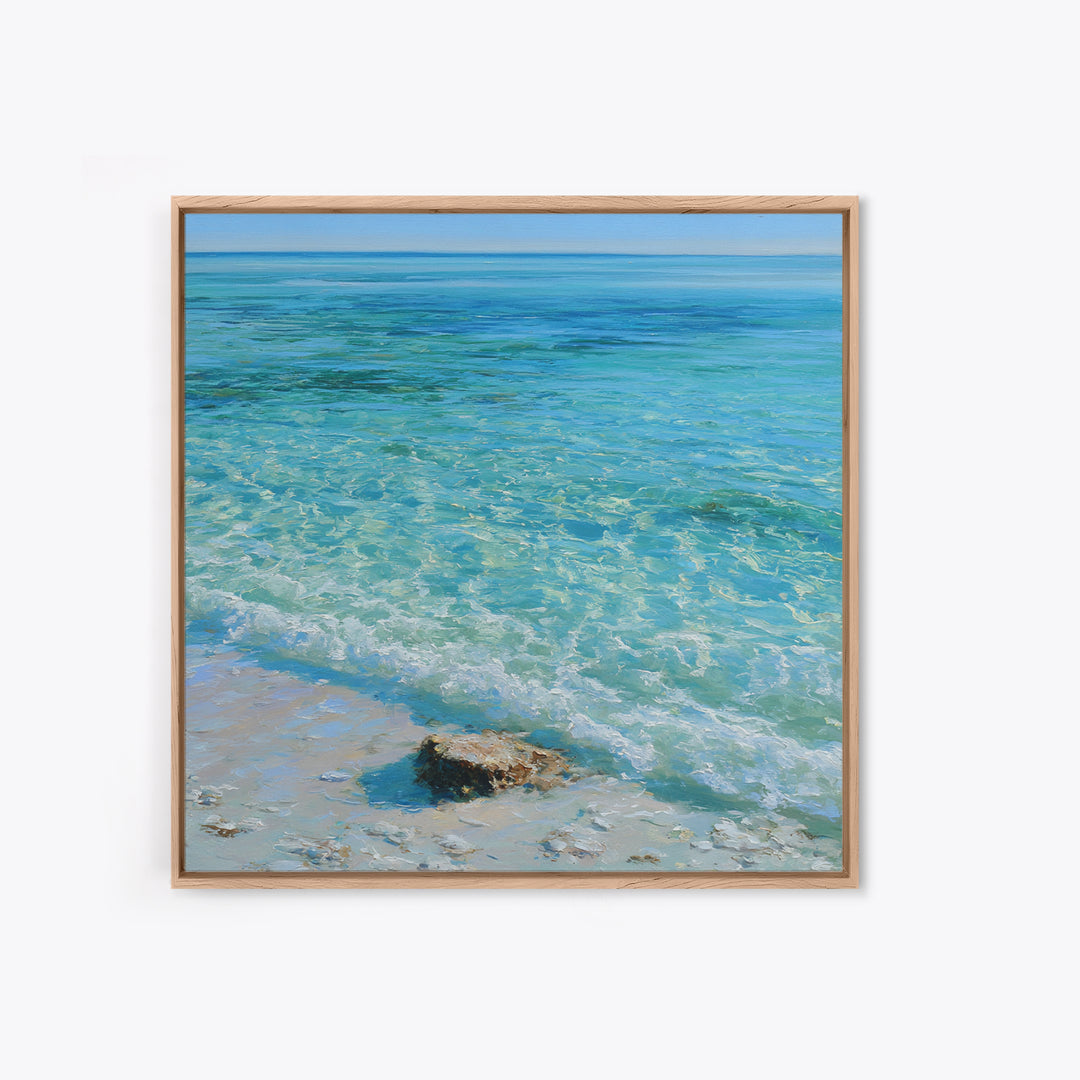 Tropical Lagoon with Transparent Shallows Framed Canvas Print, Seascape Art, Coastal Wall Art, Coastal Decor, Watercolor Art, SEA-1x1-34