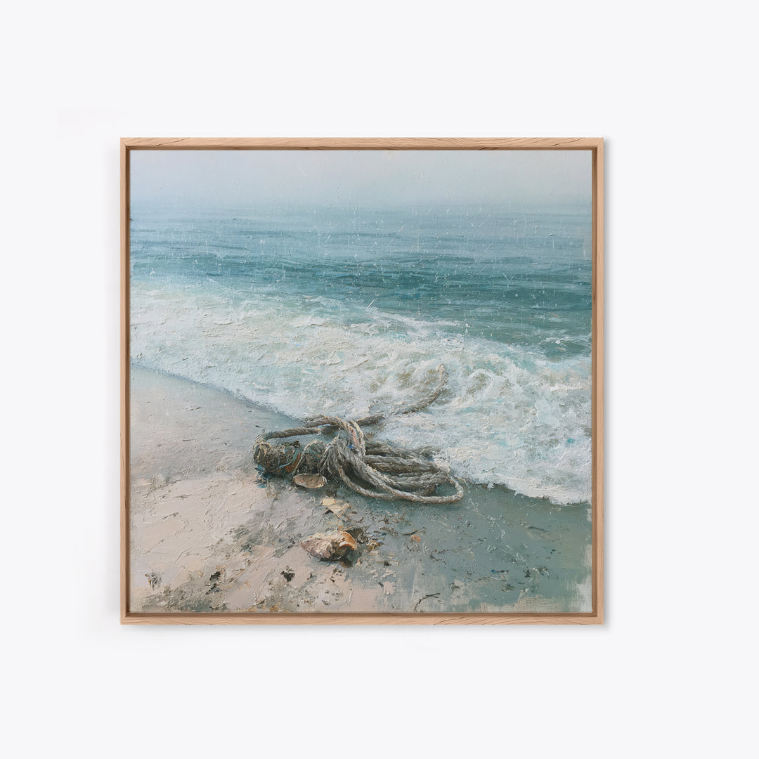 Rain over Ocean with Blurred Horizon Framed Canvas Print, Seascape Art, Canvas Print, Coastal Decor, Oil Painting, Seascape, SEA-1x1-68