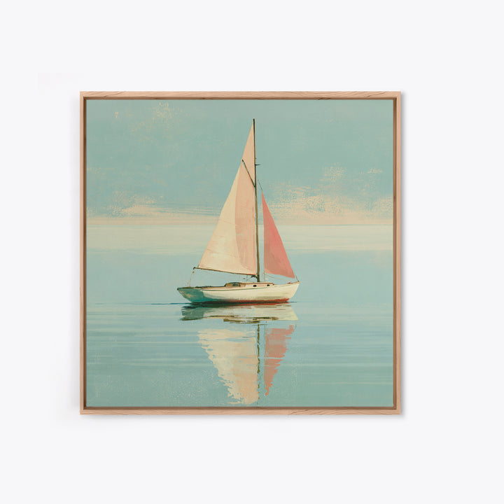 Quiet Sailboat on Glassy Water Framed Canvas Print, Seascape Art, Neutral Decor, Coastal Decor, Fine Art, Seascape, Home Decor, SEA-1x1-80