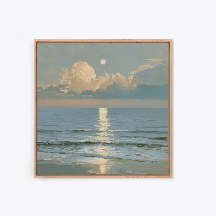 Moonlit Ocean with Silver Path of Light Canvas Print, Seascape Art, Wall Art, Coastal Decor, Oil Painting, Seascape, SEA-1x1-99