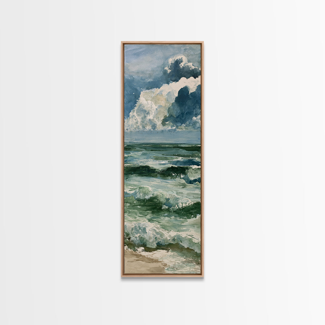 Turbulent Green Sea Framed Canvas Print, Seascape Art, Boho Decor, Coastal Decor, Oil Painting, Seascape, Printable Wall Art, SEA-1x3-45