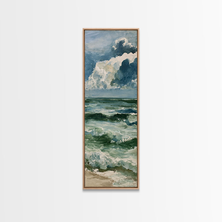 Turbulent Green Sea Framed Canvas Print, Seascape Art, Boho Decor, Coastal Decor, Oil Painting, Seascape, Printable Wall Art, SEA-1x3-45