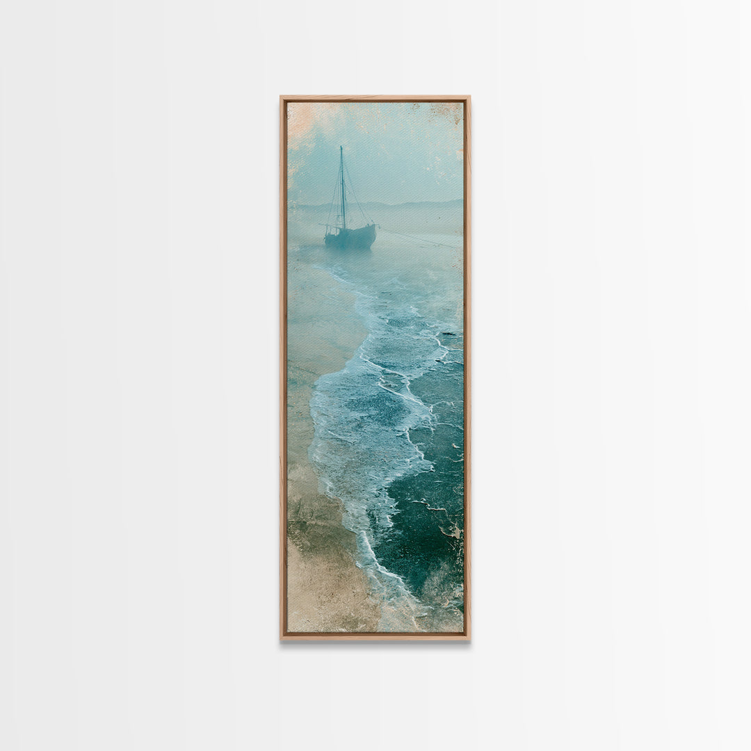 Fishing Boat Silhouette Framed Canvas Print, Seascape Art, Coastal Decor, Fine Art, Seascape, Minimalist Decor, SEA-1x3-74