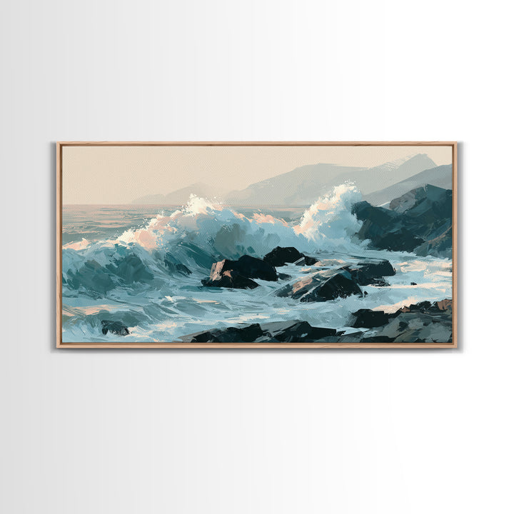 Storm Waves Crashing Canvas Print, Seascape Art, Wall Art, Coastal Decor, Oil Painting, Seascape, Abstract Art, Bedroom Decor, SEA-2x1-21