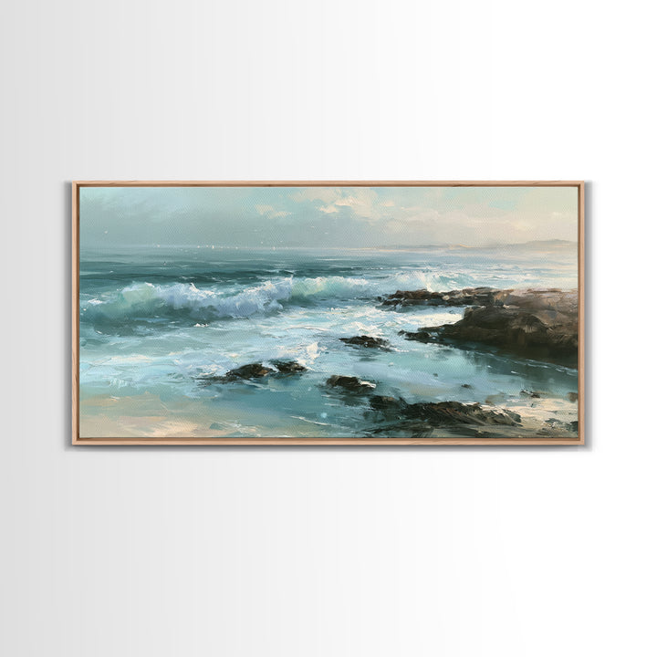 Rocky Tidepool with Reflections Canvas Print, Seascape Art, Digital Wall Art, Coastal Decor, Fine Art, Seascape, Wall Art Print, SEA-2x1-31