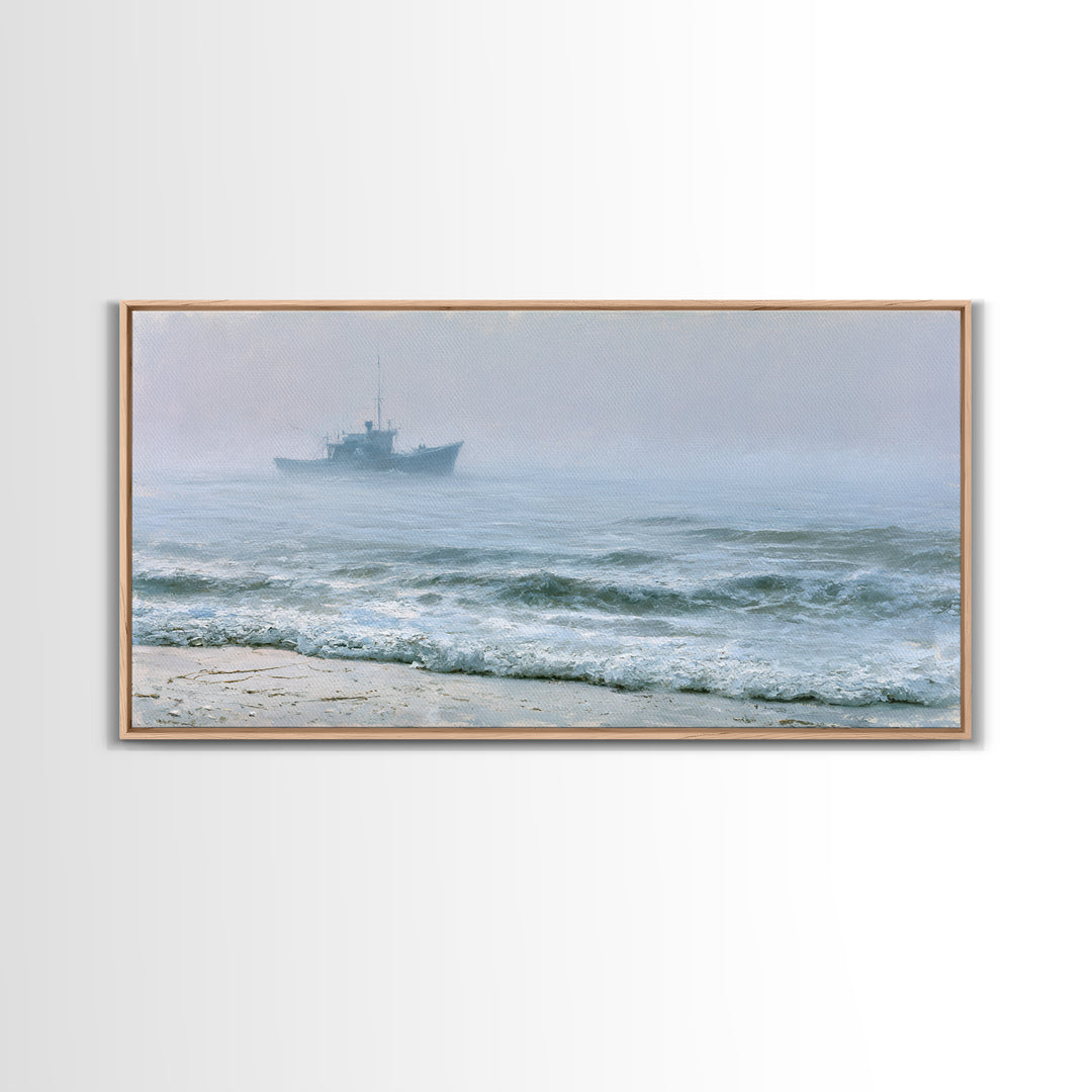 Fishing Boat Silhouette Framed Canvas Print, Seascape Art, Luxury Decor, Coastal Decor, Fine Art, Seascape, Oil Painting, SEA-2x1-34