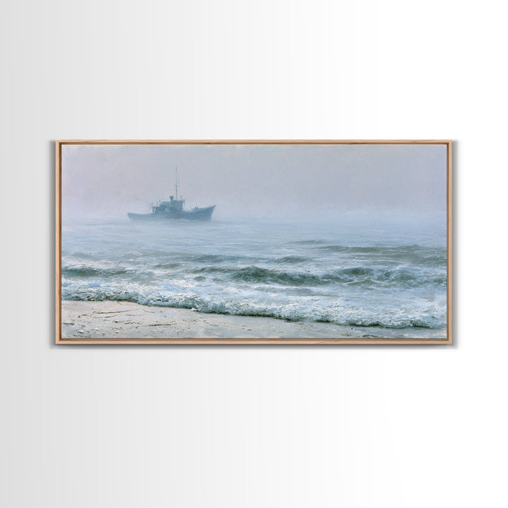 Fishing Boat Silhouette Framed Canvas Print, Seascape Art, Luxury Decor, Coastal Decor, Fine Art, Seascape, Oil Painting, SEA-2x1-34