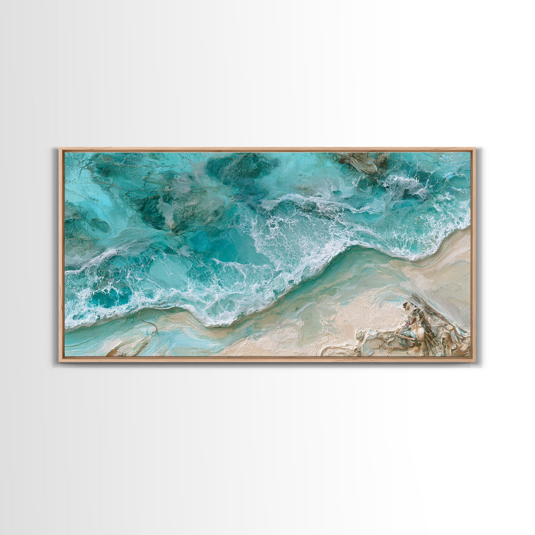 Aerial Reef Water Canvas Print, Seascape Art, Digital Wall Art, Coastal Decor, Watercolor Art, Seascape, Wall Art Print, SEA-2x1-68