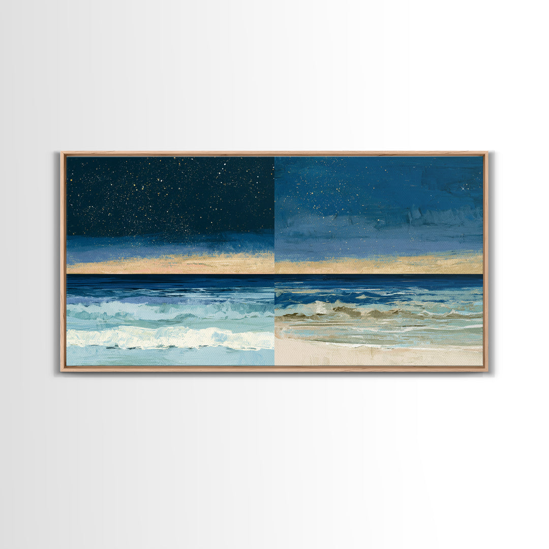 Deep Indigo Night Sea Canvas Print, Seascape Art, Original Art, Coastal Decor, Fine Art, Seascape, Living Room Wall Art, SEA-2x1-89