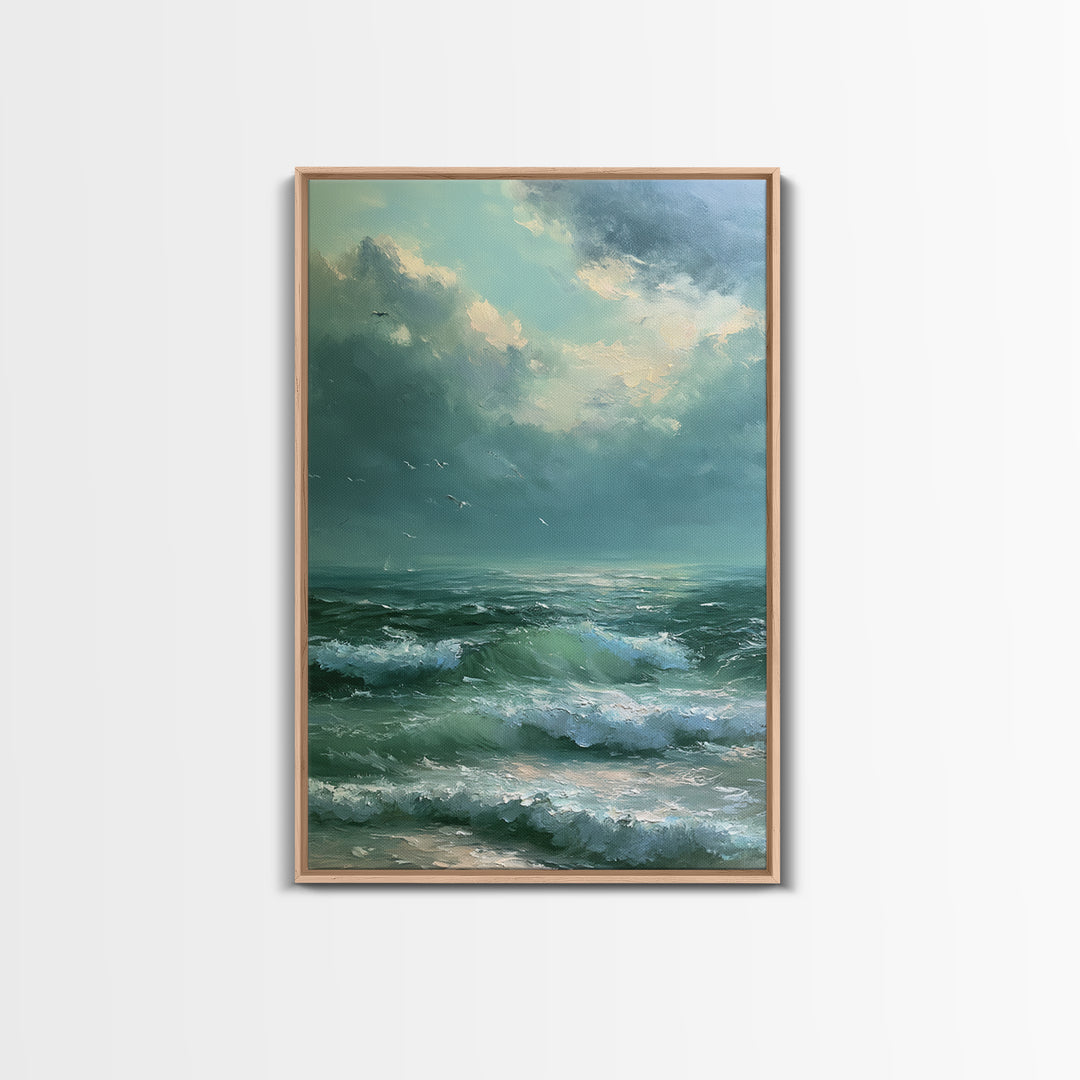Turbulent Green Sea Framed Canvas Print, Seascape Art, Art Print, Coastal Decor, Abstract Art, Seascape, Printable Art, SEA-2x3-41