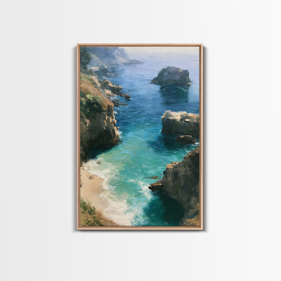 Coastal Cove with Turquoise Water Framed Canvas Print, Seascape Art, Wall Art, Coastal Decor, Abstract Art, Seascape, SEA-2x3-47
