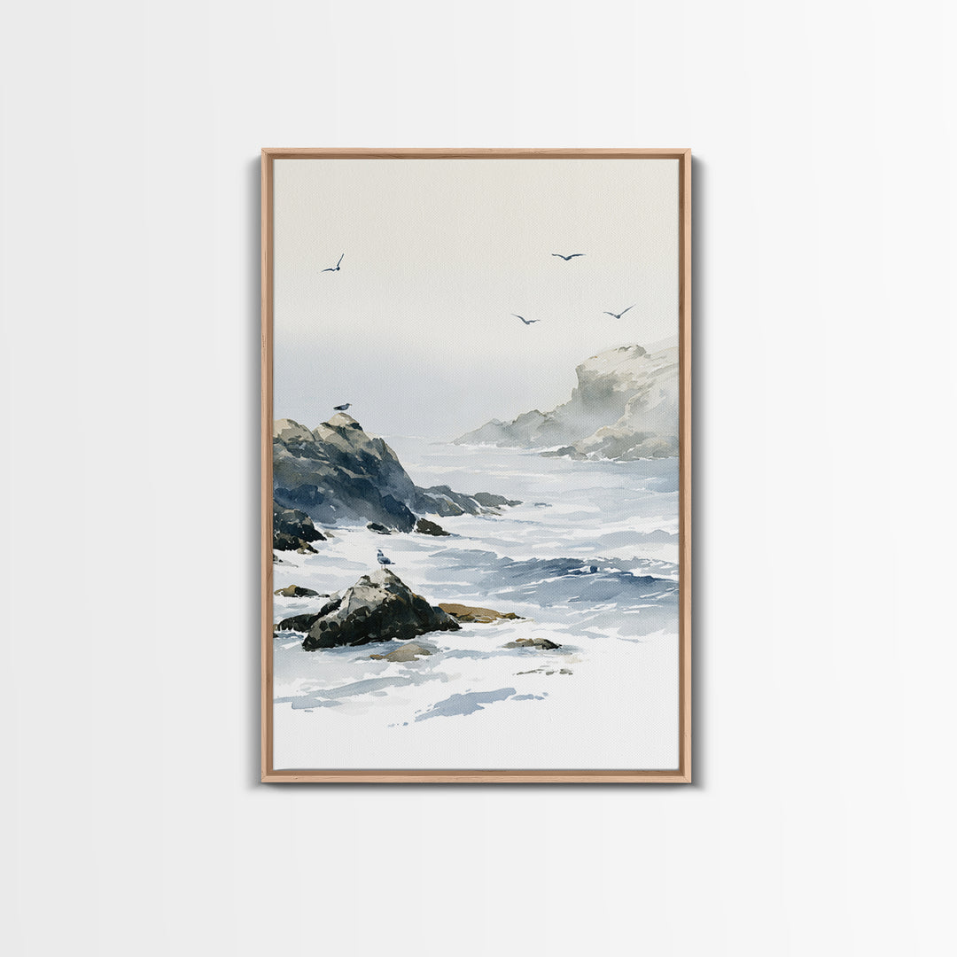 Misty Sea Cliffs Canvas Print, Seascape Art, Large Wall Art, Coastal Decor, Seascape, Watercolor Painting, Bedroom Wall Art, SEA-2x3-61