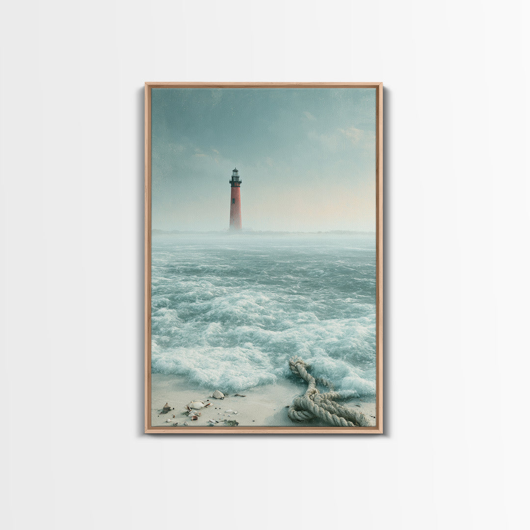 Dramatic Lighthouse in Distant Spray Canvas Print, Seascape Art, Original Painting, Coastal Decor, Abstract Art, Seascape, SEA-2x3-62