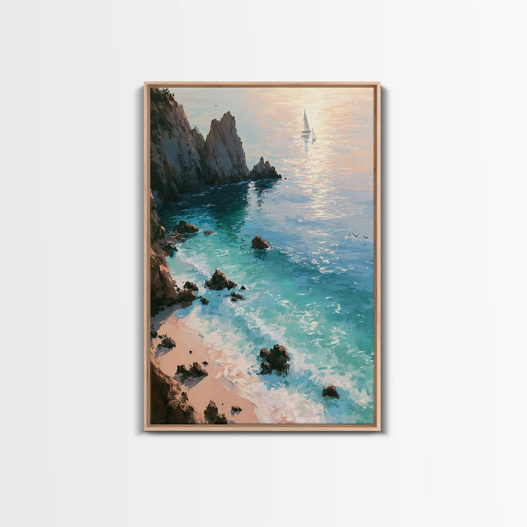 Coastal Cove with Turquoise Water Canvas Print, Seascape Art, Original Painting, Coastal Decor, Seascape, Living Room Decor, SEA-2x3-71
