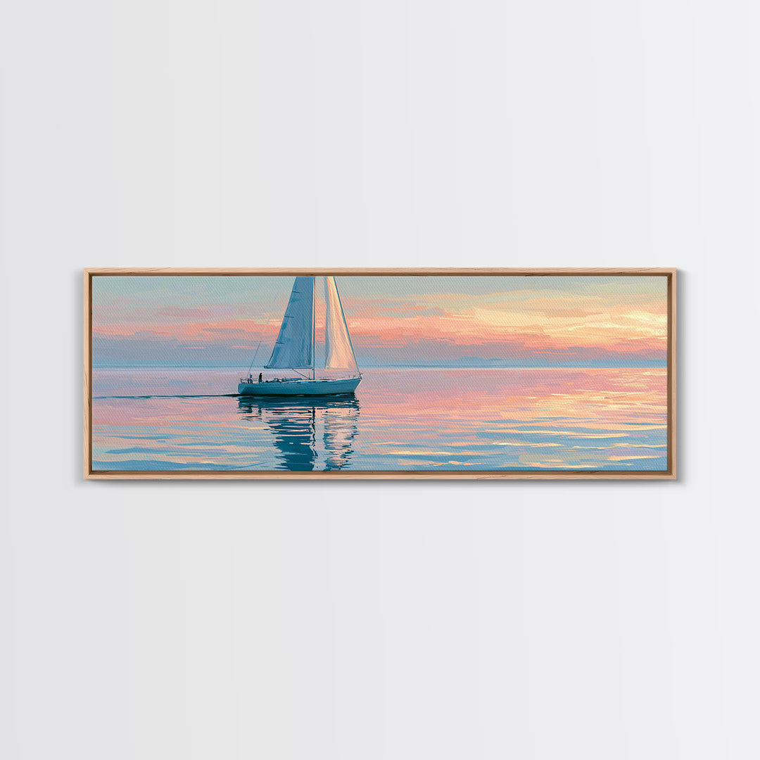 Quiet Sailboat on Glassy Water Canvas Print, Seascape Art, Abstract Painting, Coastal Decor, Fine Art, Seascape, Room Decor, SEA-3x1-24