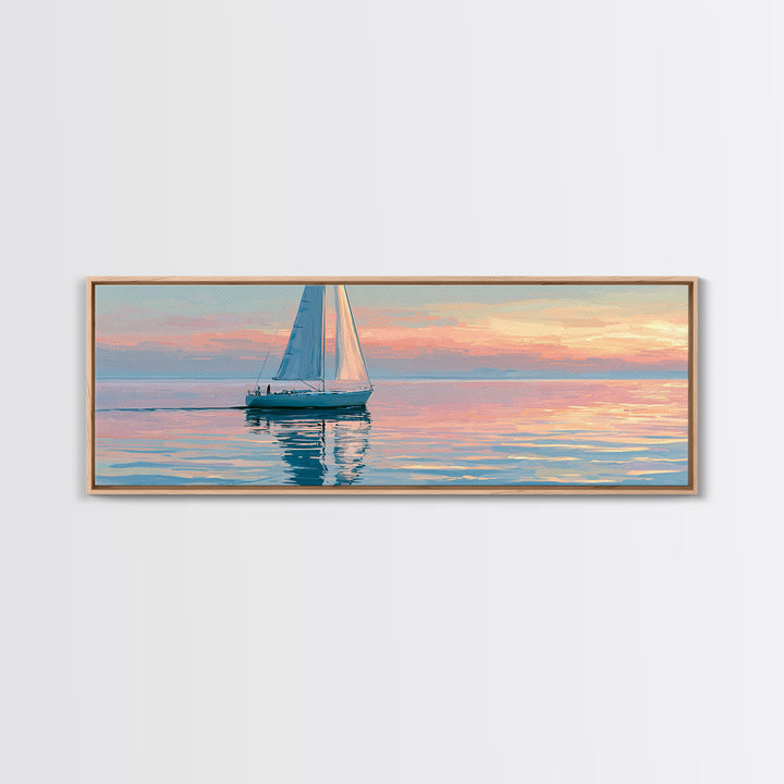 Quiet Sailboat on Glassy Water Canvas Print, Seascape Art, Abstract Painting, Coastal Decor, Fine Art, Seascape, Room Decor, SEA-3x1-24