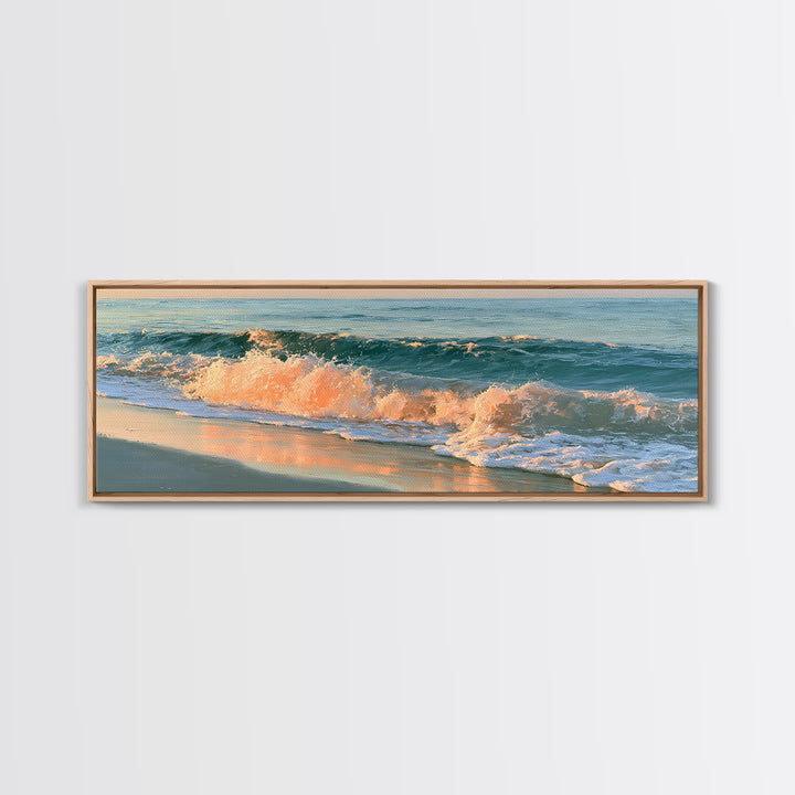 Sunset Surf Glowing Orange and Pink Framed Canvas Print, Seascape Art, Wall Decor, Coastal Decor, Fine Art, Seascape, SEA-3x1-44
