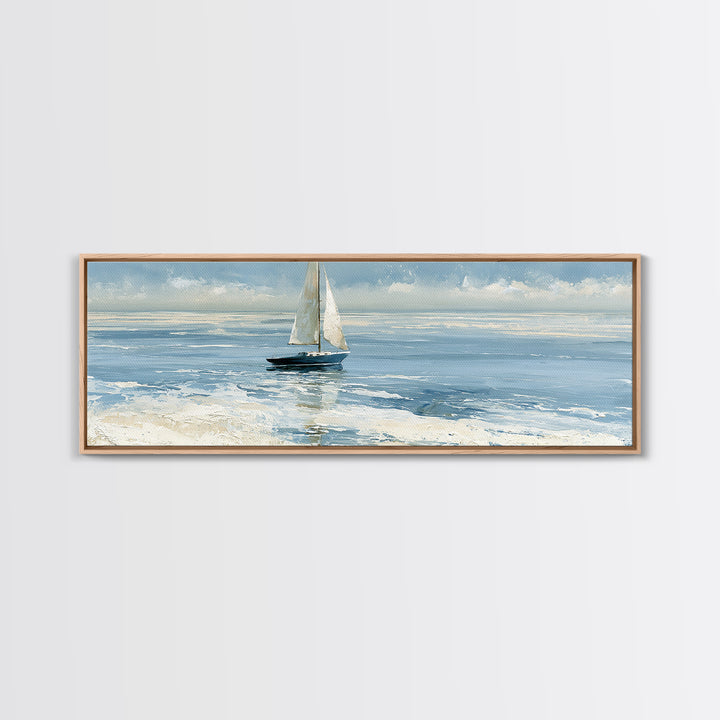 Quiet Sailboat on Glassy Water Canvas Print, Seascape Art, Luxury Decor, Coastal Decor, Fine Art, Seascape, Oil Painting, SEA-3x1-48
