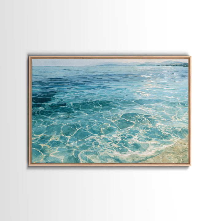 Tropical Lagoon with Transparent Shallows Framed Canvas Print, Seascape Art, Oil Painting, Coastal Decor, Fine Art, Seascape, SEA-3x2-14