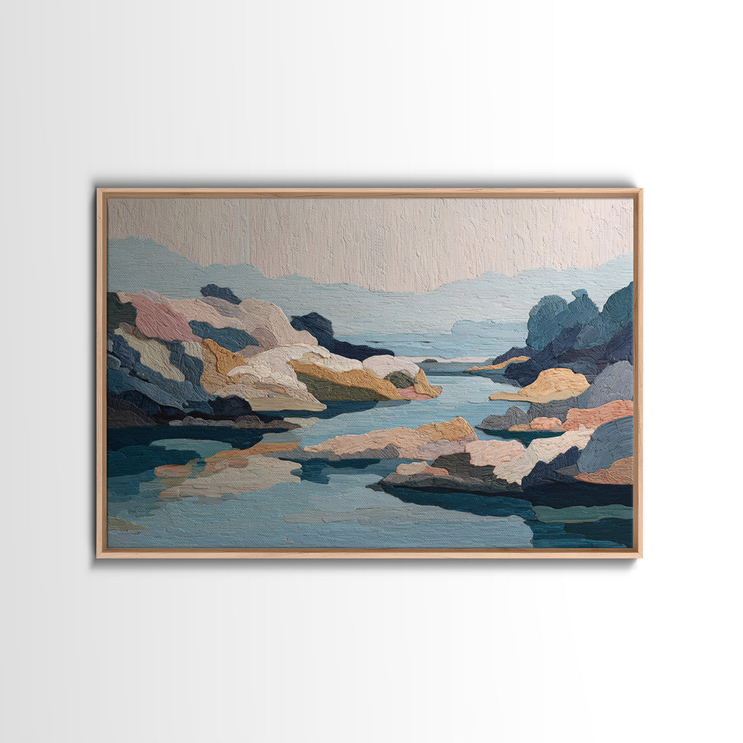 Rocky Tidepool with Reflections Framed Canvas Print, Seascape Art, Wall Decor, Coastal Decor, Fine Art, Seascape, Wall Art, SEA-3x2-39