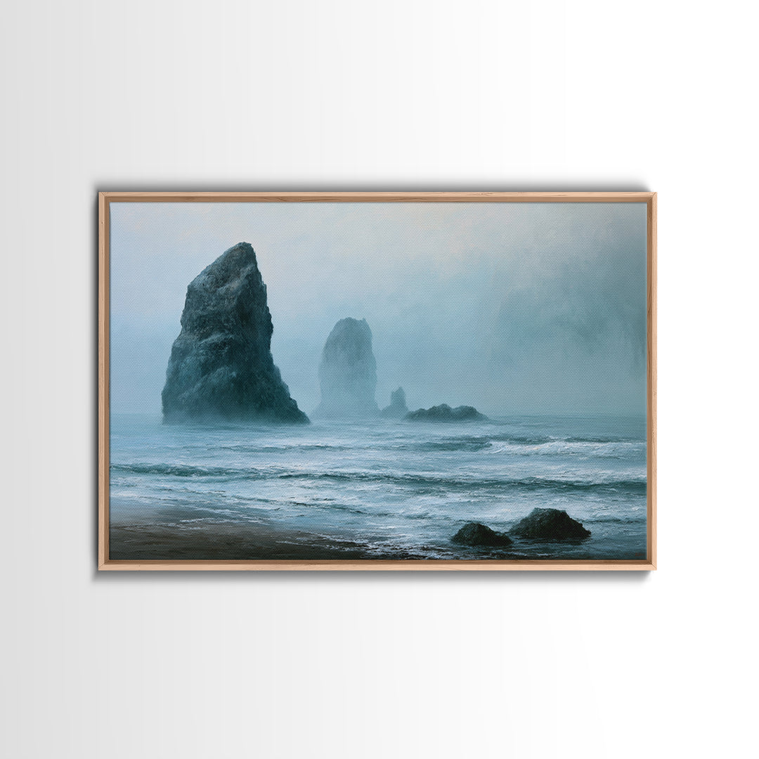 Sea Stack Rocks Framed Canvas Print, Seascape Art, Room Decor, Coastal Decor, Oil Painting, Seascape, Digital Wall Art, SEA-3x2-47