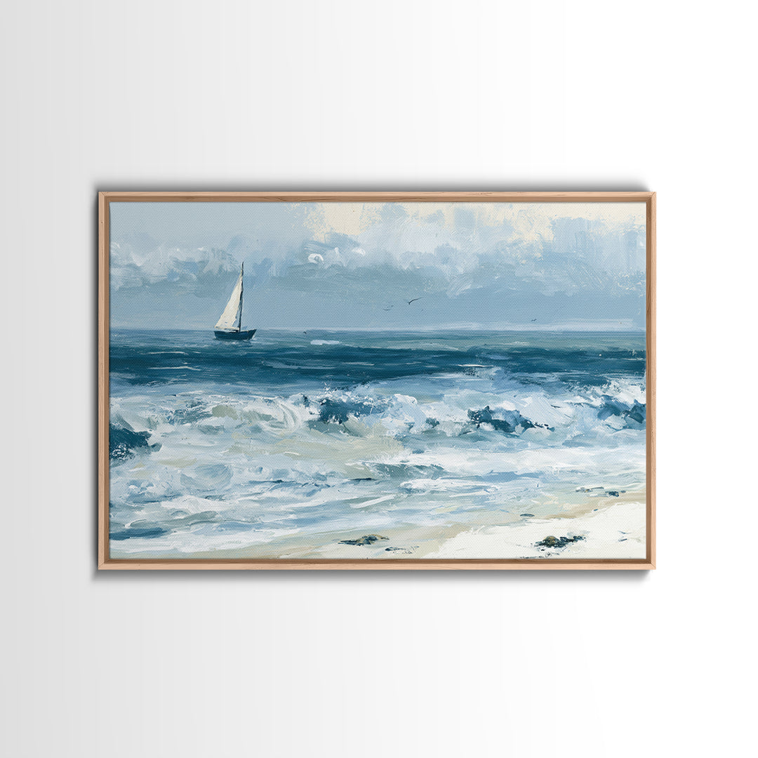 Coastal Cove with Turquoise Water Canvas Print, Seascape Art, Textured Painting, Coastal Decor, Watercolor Art, Seascape, SEA-3x2-67