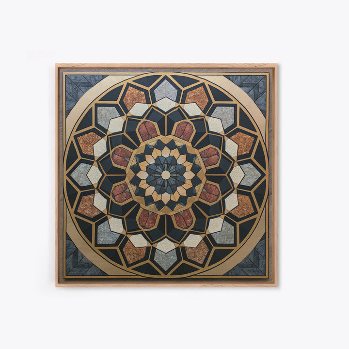 Black and Gold Geometric Rosette Framed Canvas Print, Sacred Geometry Art, Digital Art, Living Room Decor, Fine Art, Geometry, SGA-1x1-12